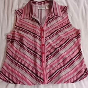 Blue Diamond Stretch LG Button Up Sleeveless Shirt Pink, White, Black And Gray